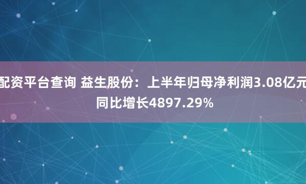 配资平台查询 益生股份：上半年归母净利润3.08亿元 同比增长4897.29%